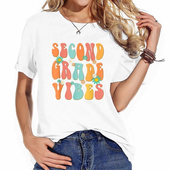 Womens Second Grade Vibes 2Nd Grade Teacher Back To School Groovy T-Shirt Black 2XL