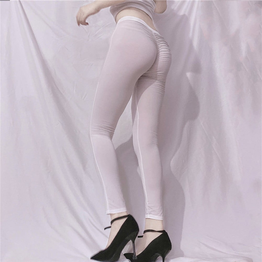 Womens See Through Leggings High Elastic Sheer thin Skinny Yoga Pants  Trousers