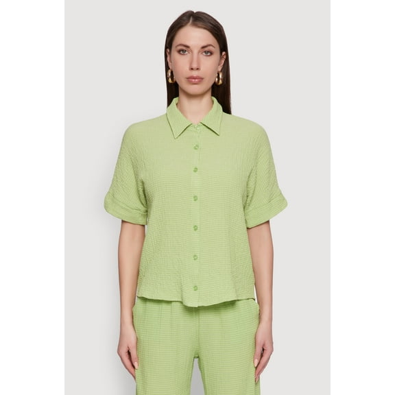 Womens Seersucker Striped Button Front Shirt with Classic Fit