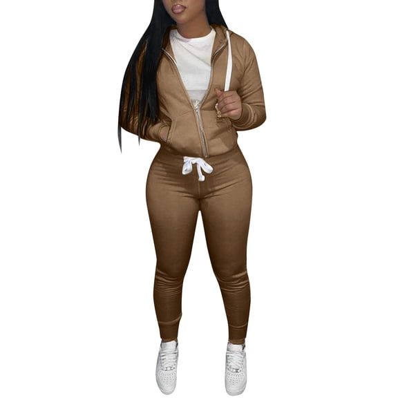 Womens Self Cultivation Long Sleeve Casual Hooded Sweatshirt Two Piece Zipper Pocket Top Coat Loose Pants Pants Set Ski Pants Womens Basketball Pants Women Jumpsuit for Women Elegant Womens Suits