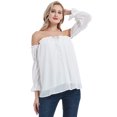 thumbnail image 1 of Womens Semi Sheer Boho Peasant Long Sleeve Off the Shoulder Top, White 2, X-Large, 1 of 5