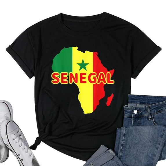 Womens Senegal Senegalese Pride Flag Map Africa Print T-Shirt Black X-Large