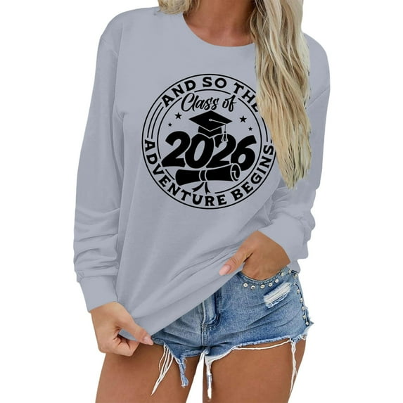 Womens Senior 2026 Sweatshirts Graduate Cute Graphic Crew Neck Tops Funny Casual Teacher Long Sleeve Baggy Shirts