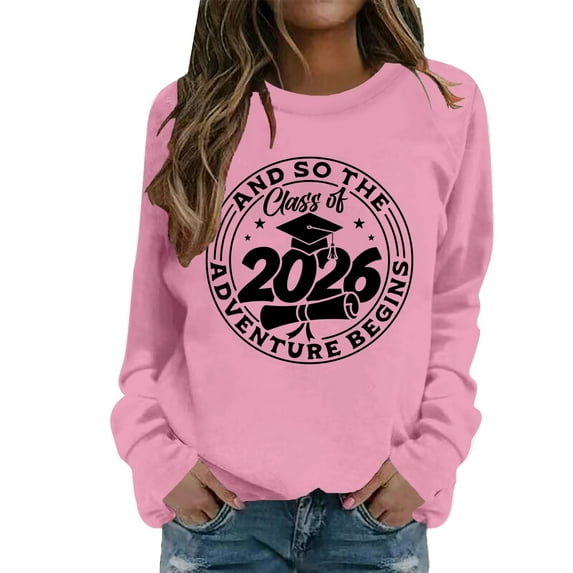 Womens Senior 2026 Sweatshirts Graduate Cute Graphic Crew Neck Tops Funny Casual Teacher Long Sleeve Baggy Shirts