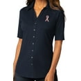 thumbnail image 1 of Womens Sequin Breast Cancer Awareness Ribbon Patch Button-Down Stretch Shirt, Small River Blue, 1 of 4