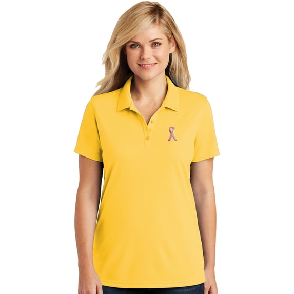 Womens Sequin Breast Cancer Ribbon Patch Moisture-Wicking Polo Shirt, 2XL Sunburst Yellow