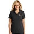 thumbnail image 1 of Womens Sequin Breast Cancer Ribbon Patch Moisture-Wicking Polo Shirt, Small Deep Black, 1 of 5