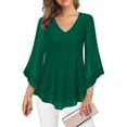 thumbnail image 1 of Womens Sequin Dressy Fall Blouses 3/4 Sleeve Peplum Top Chiffon Mesh V-Neck Ruffle Hem Tunics for Office Workwear, 1 of 4