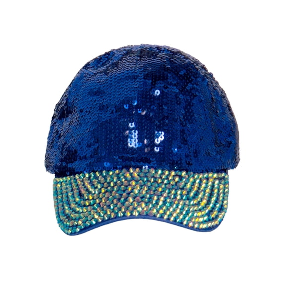 Womens Sequin Fashion Baseball Cap w/ Full Stoned Bill - Royal/AB Jelly