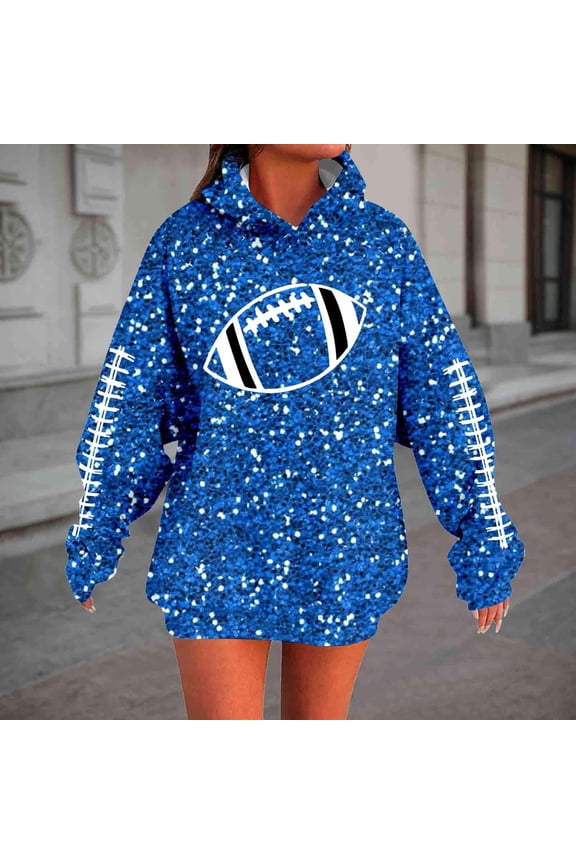 Womens Sequin Football Fashion Hooded Sweatshirt Long Sleeve Print Casual Pullover For Daily Wear And Football Events