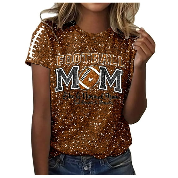Womens Sequin Football Shirts 2025 Game Day Funny Graphic Short Sleeved Tops Summer Trendy Casual Pullover Tee Blouses