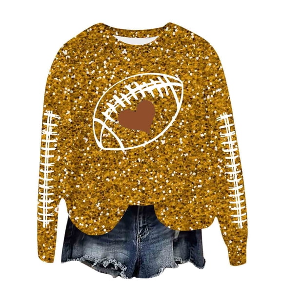 Womens Sequin Football Sweatshirts 2025 Game Day Long Sleeve Baseball Graphic Tops Fall Winter Casual Crew Neck Pullover Blouses