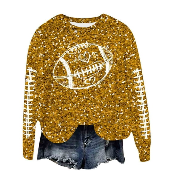 Womens Sequin Football Sweatshirts 2025 Game Day Long Sleeve Baseball Graphic Tops Fall Winter Casual Crew Neck Pullover Blouses
