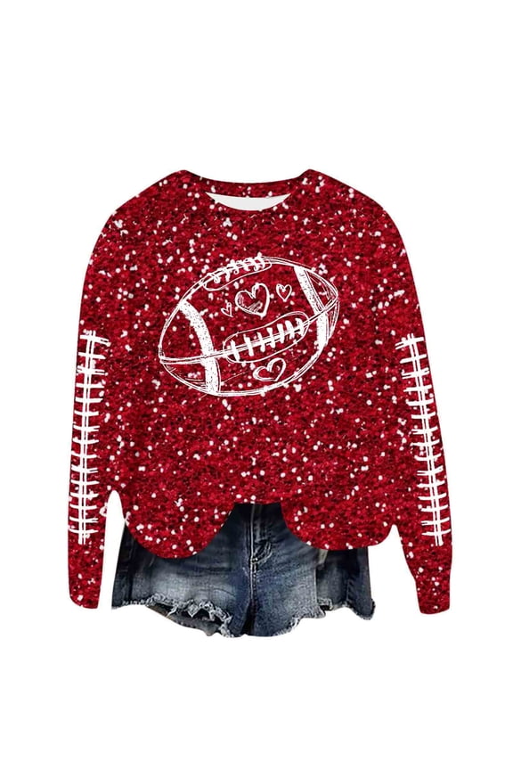 Womens Sequin Football Sweatshirts 2025 Game Day Long Sleeve Baseball Graphic Tops Fall Winter Casual Crew Neck Pullover Blouses