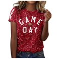 thumbnail image 1 of Womens Sequin Football T-Shirts 2025 Game Day Casual Loose Short Sleeve Tees Crewneck Vintage Fashion Tops, 1 of 5