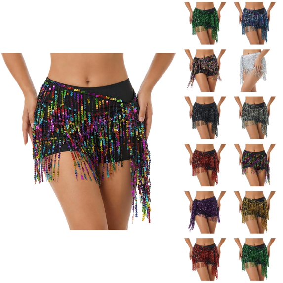 Womens Sequin Fringe Skirt Shorts Booty Dance Festival Bottoms Sequin Tassel Skirts Rave Fringe Hip Scarf