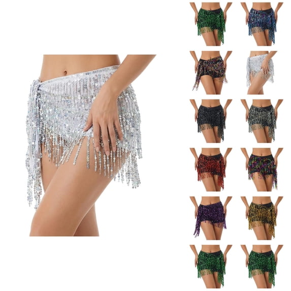 Womens Sequin Fringe Skirt Shorts Booty Dance Festival Bottoms Sequin Tassel Skirts Rave Fringe Hip Scarf