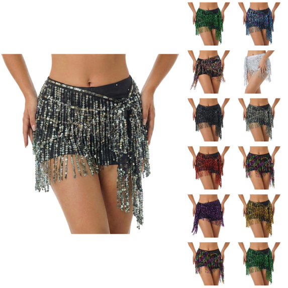 Womens Sequin Fringe Skirt Shorts Booty Dance Festival Bottoms Sequin Tassel Skirts Rave Fringe Hip Scarf