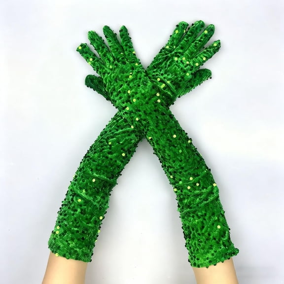 Womens Sequin Gloves Sparkly Gloves Long Velvet Length Arm Sleeves Wedding Prom Gloves Stage Performance