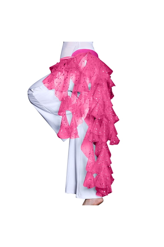 Womens Sequin Hip Scarf Skirts Belly Dance Triangle Waving Cut Tassel Highlight Mesh Skirt Waist Chain Hot Pink, Free Size