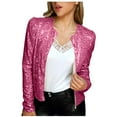 thumbnail image 1 of Womens Sequin Jacket Casual Long Sleeve Front Zip Party Bomber Blazer with Pockets, 1 of 6