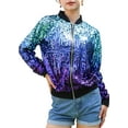 thumbnail image 1 of Womens Sequin Long Sleeve Front Zip Jacket with Ribbed Cuffs, Z-Blue-Red-Purple, X-Large, 1 of 5
