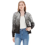 FEINUHAN Womens Sequin Long Sleeve Front Zip Jacket with Ribbed Cuffs