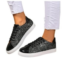 Womens Sequin Low Top Fashion Sneakers Sparkly Leather Lace up Casual Flats Walking Tennis Shoes Party Favor