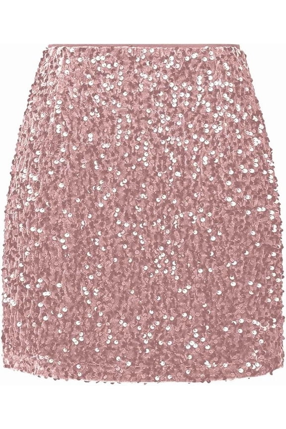 Womens Sequin Mini Skirt Plus Size Wool Sparkly Solid Color Large Hem A-Line Nice Party & Bar Pencil Skirt for Spring Summer Fall Winter Black