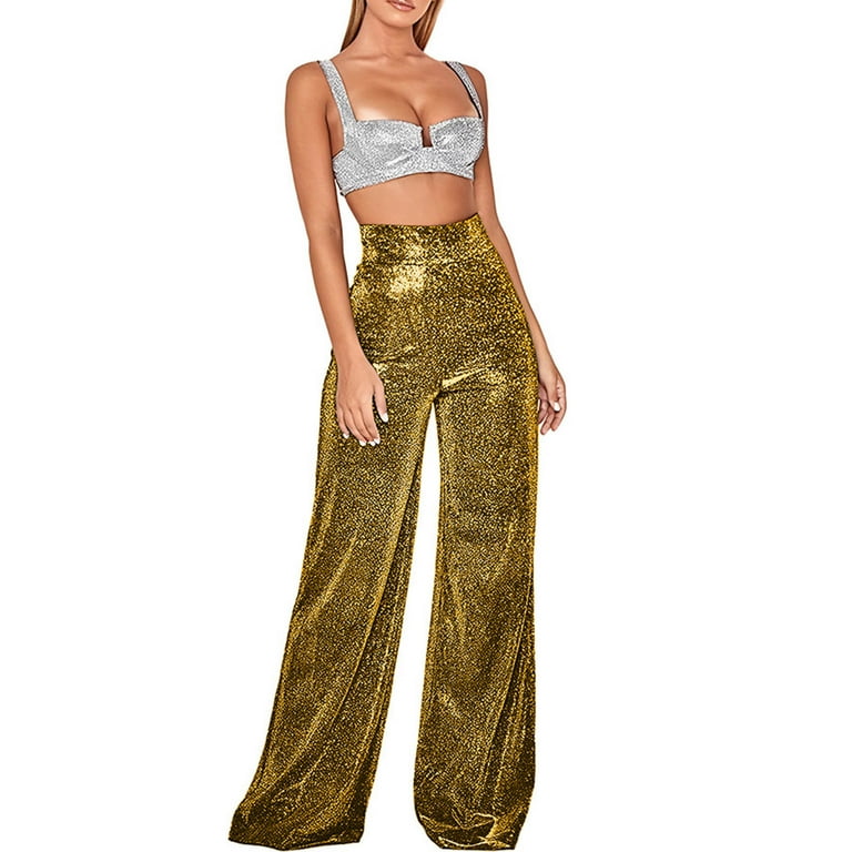 Sexy Solid Sequins Sequined Loose High Waist Straight Solid Color Bottoms Sexy Solid Sequins Sequined Loose High Waist Straight Solid Color Bottoms