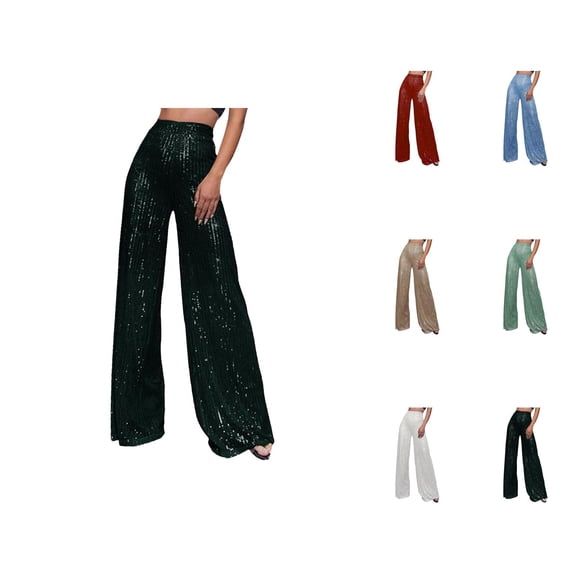 Womens Sequin Pants 2026 Fashion Sequin High Waisted Loose Shiny Wide Leg Flowy Rave Pants