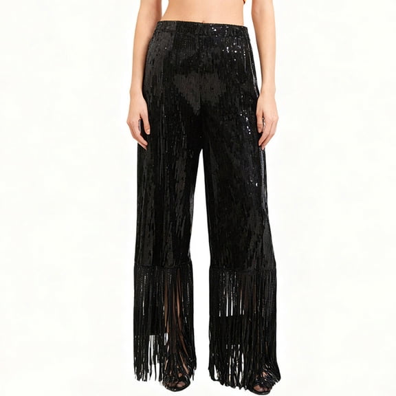 Womens Sequin Pants Black Sparkly High Waisted Wide Leg Women Holiday Pants Party Pants for Women