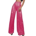 thumbnail image 1 of Womens Sequin Pants High Waist Glitter Bell Bottoms Sparkle Wide Leg Palazzo Flared Trousers Vintage Trousers for Club Party Hot Pink,4XL, 1 of 5