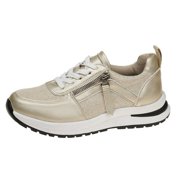 Womens Sequin Platform Chunky Low Top Fashion Sneakers Autumn Bling Casual Zipper Wedge Nursing Work Shoes