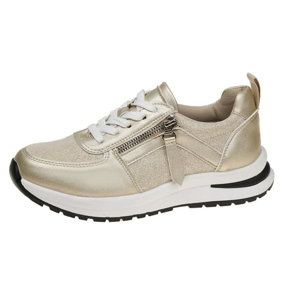 Womens Sequin Platform Chunky Low Top Fashion Sneakers Autumn Bling Casual Zipper Wedge Nursing Work Shoes