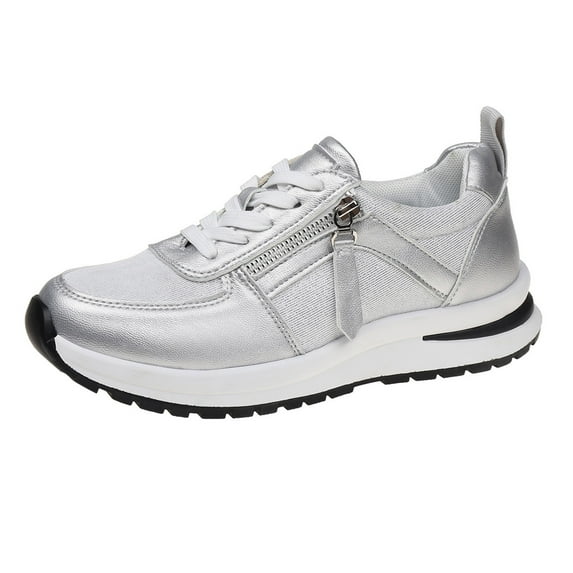 Womens Sequin Platform Chunky Low Top Fashion Sneakers Autumn Bling Casual Zipper Wedge Nursing Work Shoes