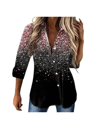 Hsmqhjwe Same Day Delivery Items Prime Clothes Ladies Workout Women's Solid Top Shirt Gradient Print Lace Splice Top Button Long Sleeve Shirt V Neck