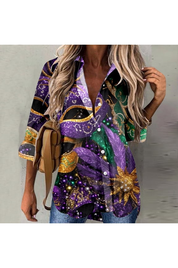 Womens Sequin Print Tops V Neck Sparkly Glitter Blouses Loose Long Sleeve Holiday Evening Party Shiny Shirts Quarter Length Sleeve Shirts Women Zo2 Shirts Woman V Neck Tee Womens Fall Shirts Oversized