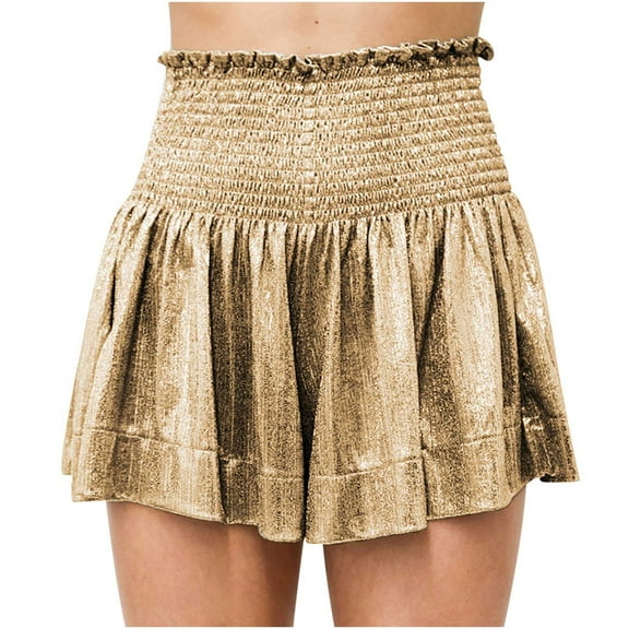 Womens Sequin Shorts High Elastic Waisted Smocked Cute Lounge Shorts Beach Flowy Casual Glitter Short Pants Plus Size Womens Clothes