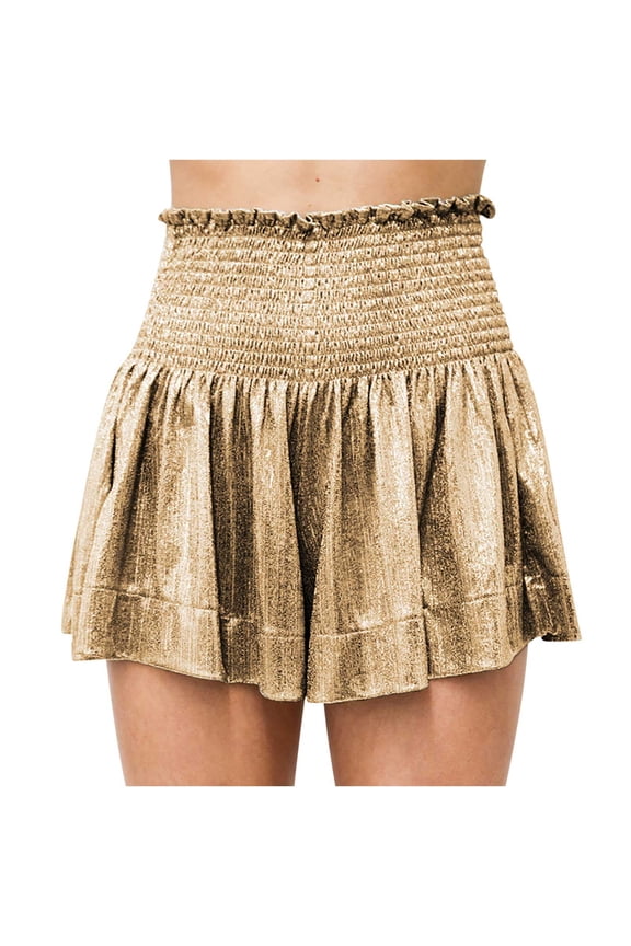 Womens Sequin Shorts High Elastic Waisted Smocked Cute Lounge Shorts Beach Flowy Casual Glitter Short Pants Plus Size Womens Clothes