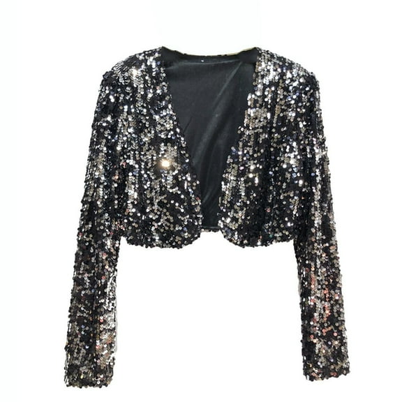 Womens Sequin Shrug Cropped Top Open Cardigan Jacket Shiny Party Wedding Prom