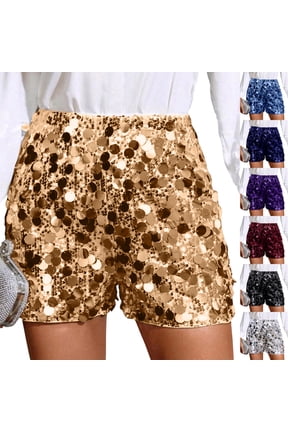 Womens Sequin Sparkle Shorts Elastic Waist Straight Sparkly Party Clubbing Mini Shorts - Summer Party Short Vacation Baggy Bottom Disco Hot Pants Wine XL