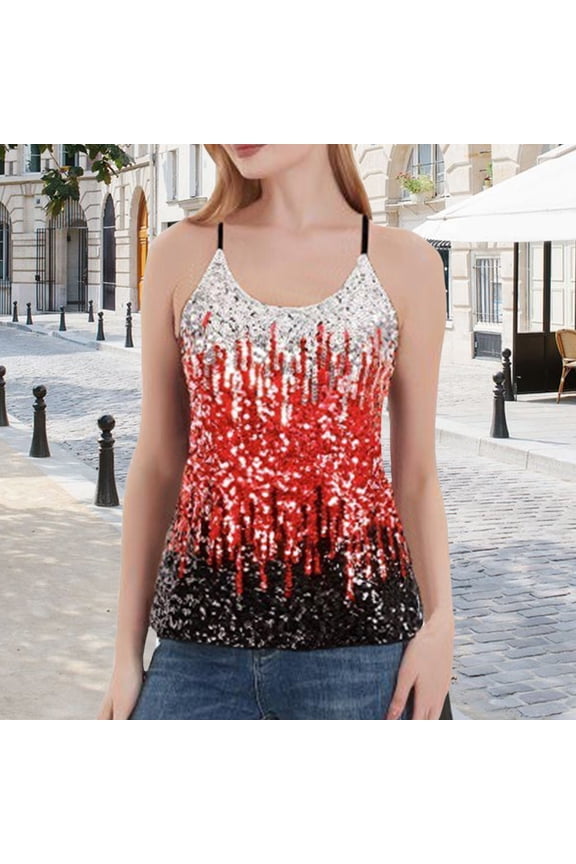 Womens Sequin Tank Top Sleeveless Red Sparkle Vest Glittery Top Women'S Clothing Holiday Tops for Women Dressy Sparkly