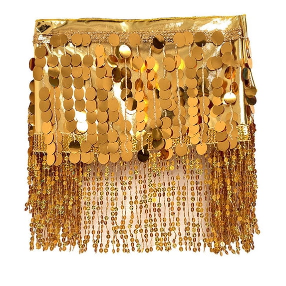 Womens Sequin Tassel Skirts Sparkly Rave Fringe Hip Scarf Belly Dance Party Festival Skirt Yellow, Free Size
