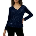 thumbnail image 1 of Womens Sequin Tops 3/4 Length Sleeve Tops V Neck Velvet Ruched Blouses Glitter Evening Party Concert Shirt Blouse 2025 Glitter Trendy Party Outfit, 1 of 6