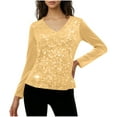 thumbnail image 1 of Womens Sequin Tops 3/4 Length Sleeve Tops V Neck Velvet Ruched Blouses Glitter Evening Party Concert Shirt Blouse 2025 Glitter Trendy Party Outfit, 1 of 6