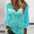 thumbnail image 1 of Womens Sequin Tops Cotton Solid Loose Pockets T Shirt Long Sleeve Blouses Tops Sparkle Party Shirts, 1 of 5