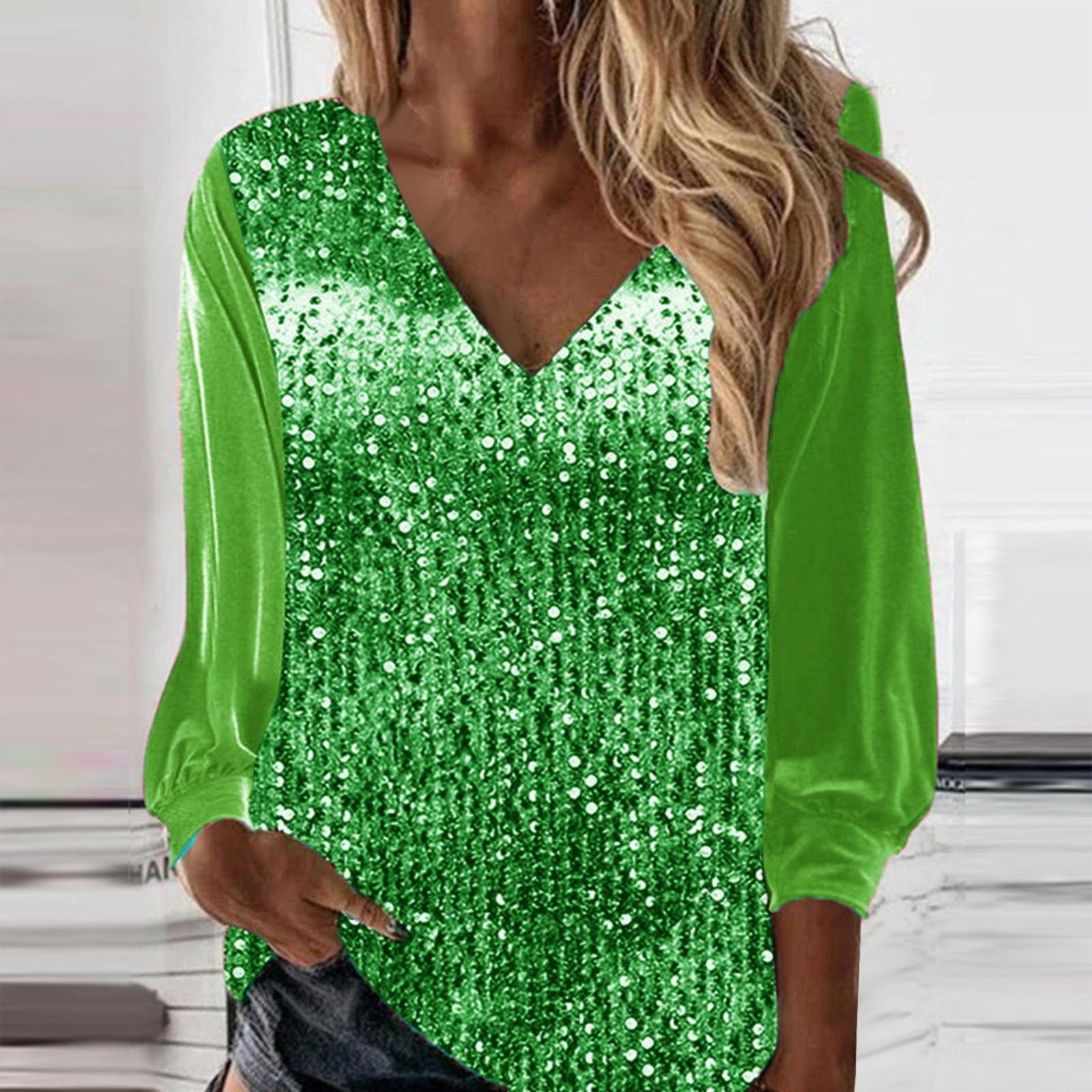 Sequin Blouses Long SleeveTunic Tops Shirt Glitter Loose Shirts