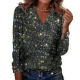 thumbnail image 1 of Womens Sequin Tops Fashion Casual Blouses Sparkly V Neck Shirts Holiday Party Shimmer Long Sleeve Dressy Top Black M, 1 of 6