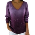 thumbnail image 1 of Womens Sequin Tops V Neck Long Sleeve Shirt Casual Long Sleeve Sparkle Sequins Top Dressy Blouses Purple L, 1 of 5